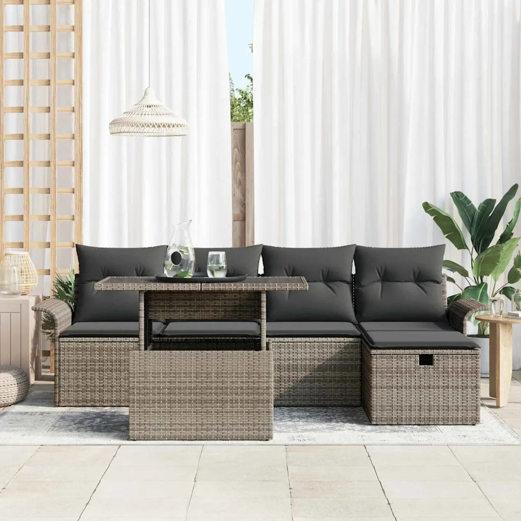 Set Divano da Giardino con cuscino 6 pcs Grigio Poly Rattan