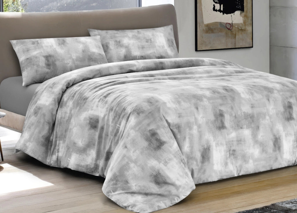Copripiumino Sacco Piumone 100% Cotone Made In Italy Disegno Nebula - Piazza E Mezza - Grigio