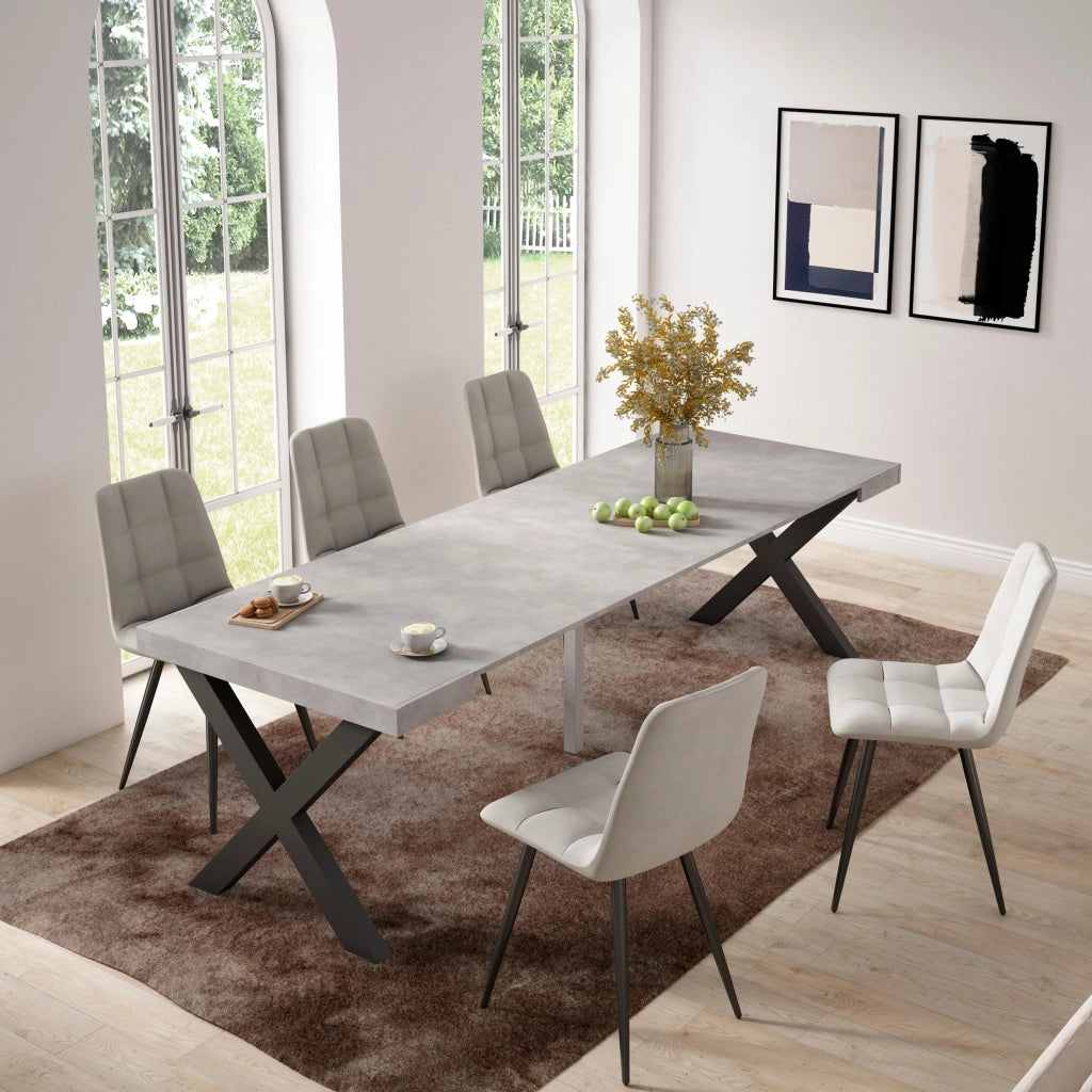 Consolle allungabile, 58 fino 262x90x73cm, Per 12 persone, Gambe in legno, grigio cemento RF2819
