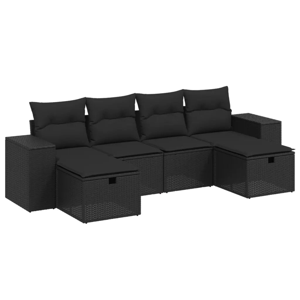 Set Divano da Giardino 6 pz con Cuscini Nero in Polyrattan
