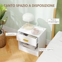Set 2 Comodini Moderni in Legno con Cassetto e Ripiano Aperto, 39x28x41 cm, Bianco