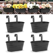 Piantiera - Cassetta per piante Grande vaso pendente per piante - piantiera metallica in ferro - per esterni ed interni - ringhiera cancello balcone - arredamento - chiodi rimovibili - nero - set da 4 pezzi