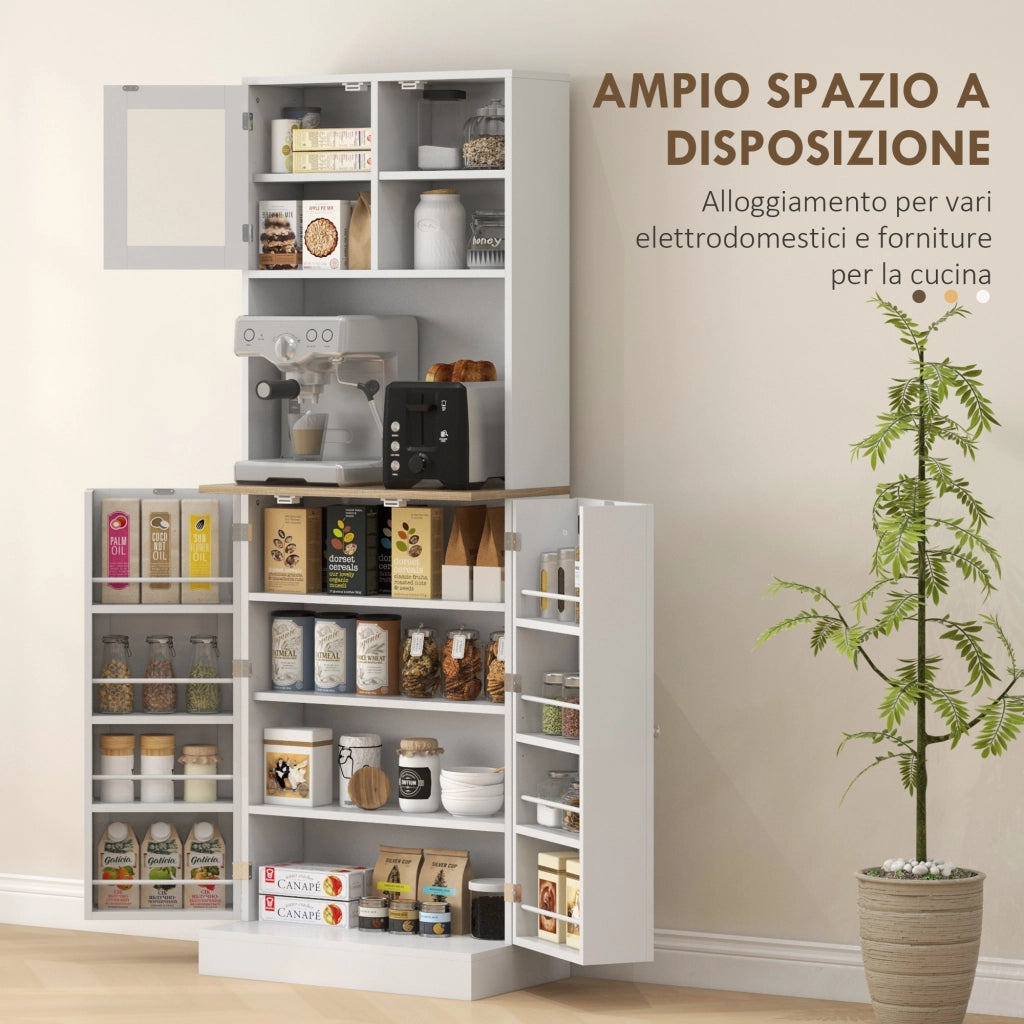 Credenza Moderna Dispensa da Cucina Porta Microonde 60x35x169 cm Armadietto con Portaspezie Bianco