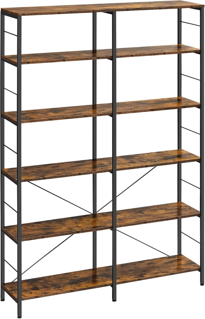 VASAGLE Libreria a 6 livelli, Scaffale Portaoggetti, 30 x 120 x 172,5 cm, Stile Industriale, per Soggiorno, Studio, Balcone, Cucina, Marrone Vintage e Nero LLS114B01
