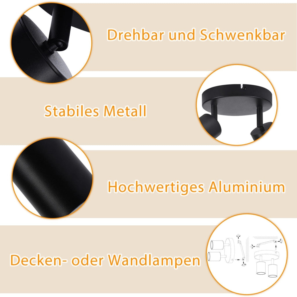 ZMH Faretto da soffitto 2 luci rotondi orientabili 330° moderni per soggiorno