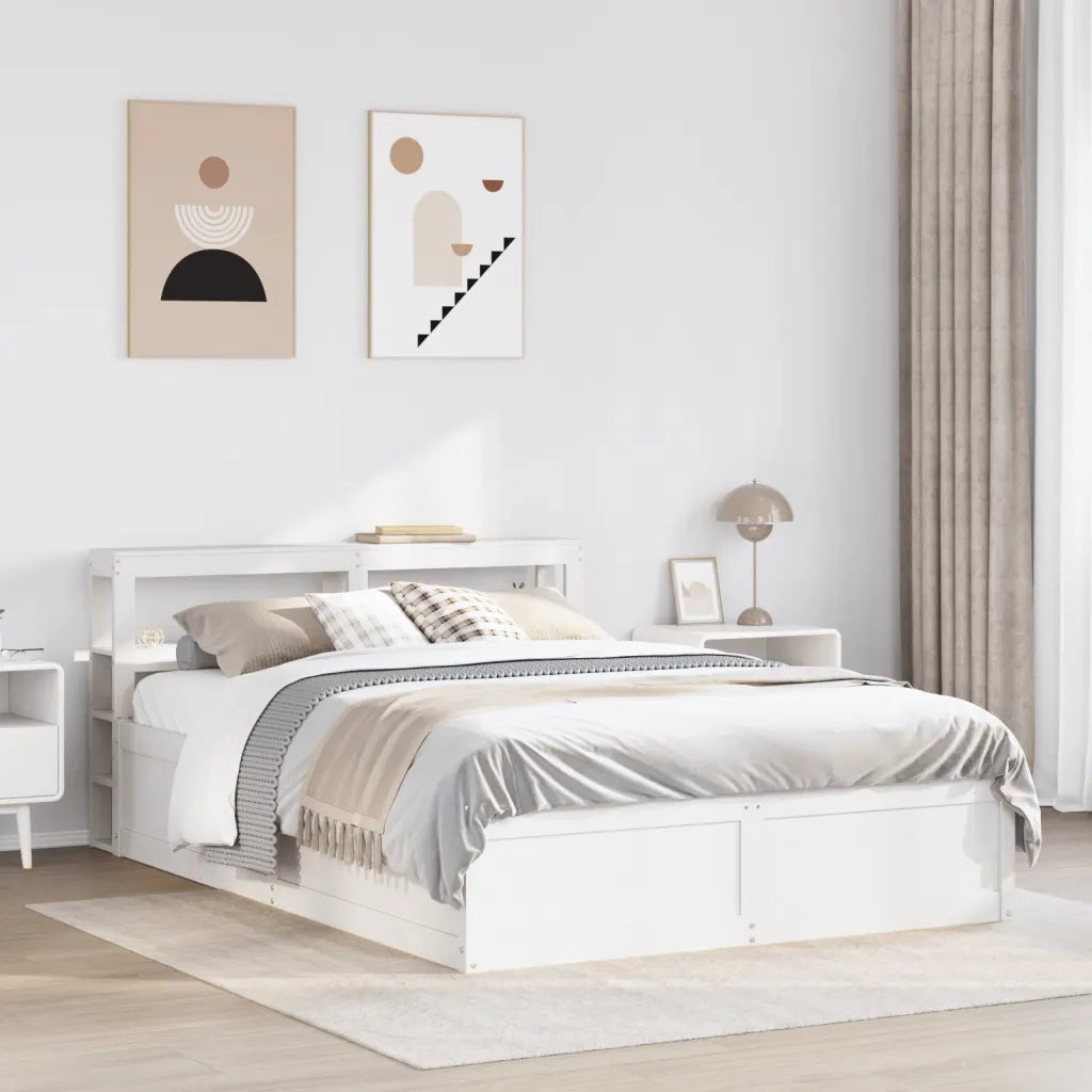 Giroletto con Testiera Bianco 120x190 cm Legno Massello di Pino 3306361