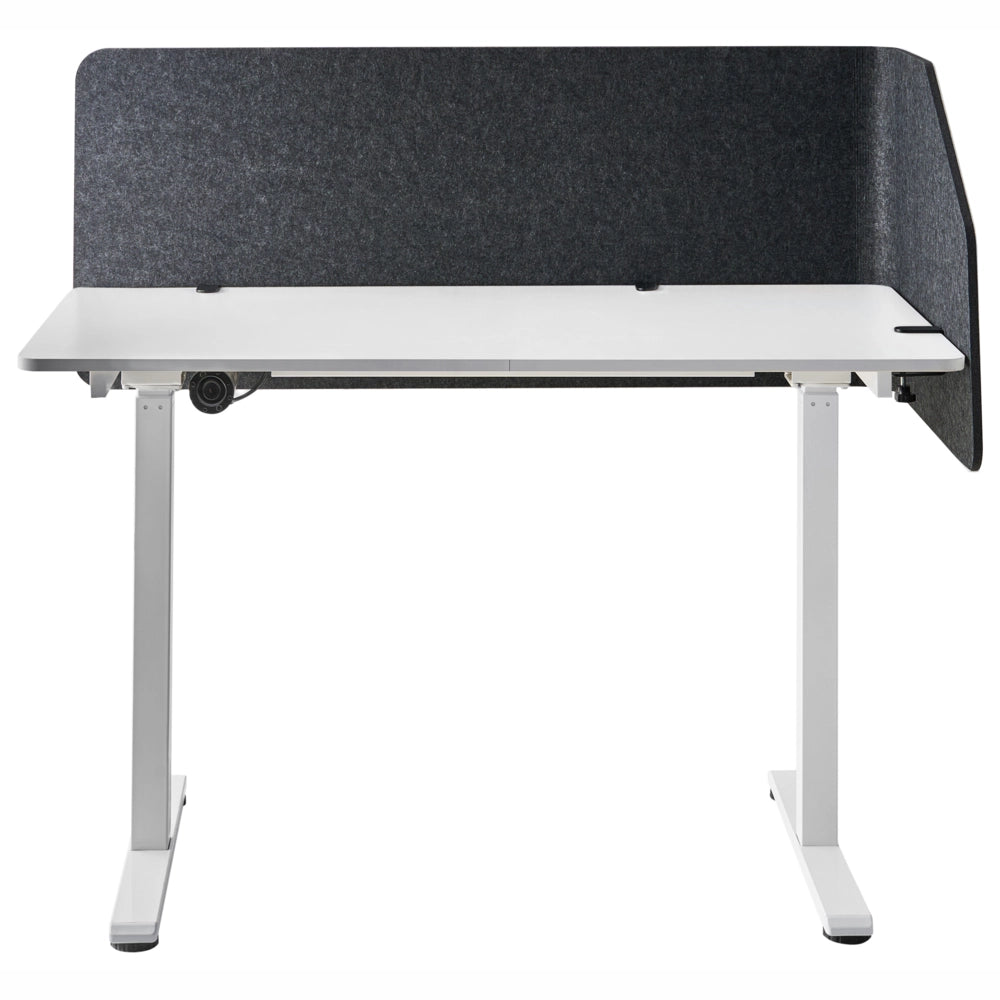 Parete divisoria angolare per scrivania Pannello in PET grigio scuro Morsetti di fissaggio in acciaio 120 x 60 x 50 cm Parete divisoria acustica Modulare Home Office