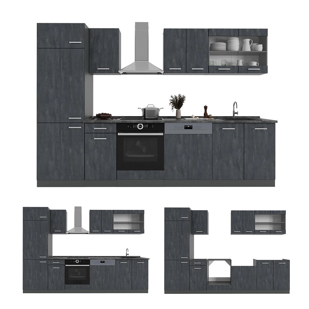 Cucina componibile R-Line Calce nera/Antracite 300 cm PL Rovere Vicco