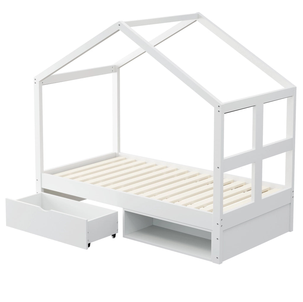 Letto singolo multifunzionale con cassetto, scarpiera e illuminazione LED