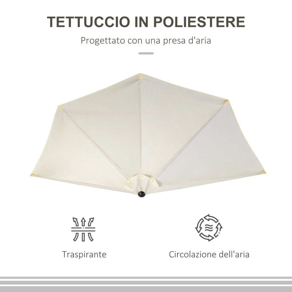 Ombrellone Mezzaluna con Apertura a Manovella ¨C zephmum ¨C Beige 260x135 cm