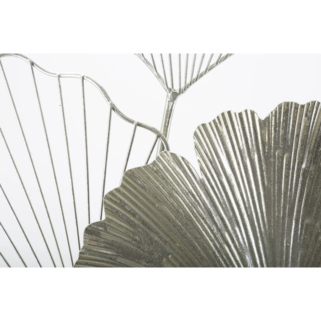 Decorazione in Metallo 3D Foglia 47, Argento, Metallo, 62x4x86 cm