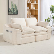 Divano a 2 posti in velluto a coste con tasche laterali e cuscini, schiuma a 3 strati e molle per interni beige