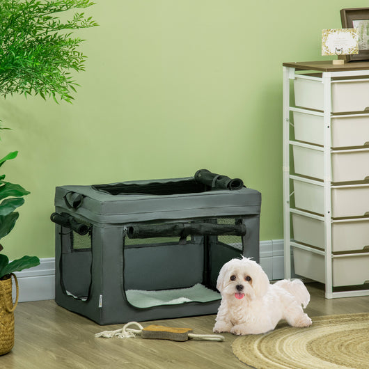 Trasportino per Cani Mini e Gatti 60x42x42 cm con Cuscino Sacca di Trasporto e Porte a Rete Grigio