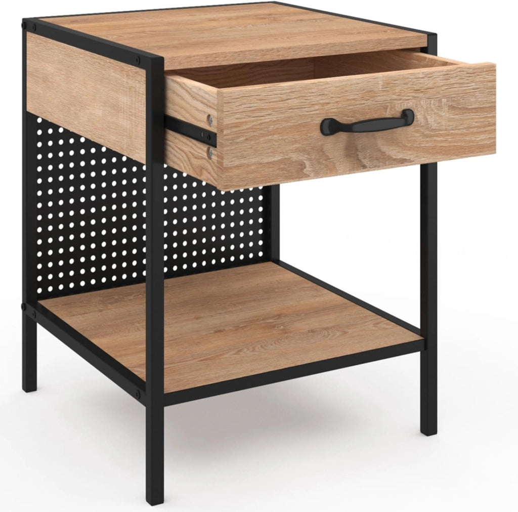 Set di 2 comodini Preston in Acciaio Perforato con 1 cassetto dal Design Industriale