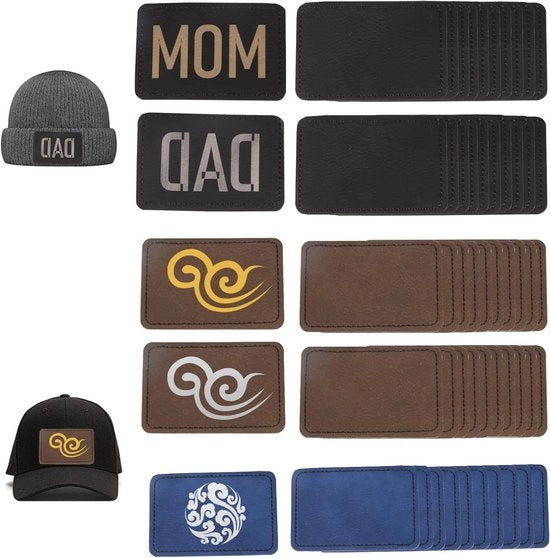 50 pezzi di patch in pelle flessibile laserabile con adesivo autoattacco per ricucire, riparare e decorare cappelli, jeans, borse, uniformi (formato rettangolare 7,62 x 5,08 cm)