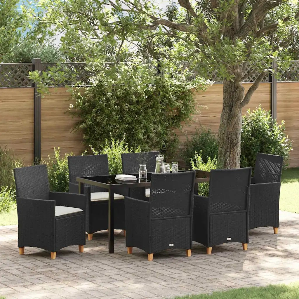 Set da Pranzo per Giardino 7 pcs Nero polyrattan 3381069