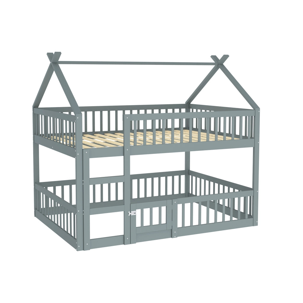 LETTO a soppalco per bambini 140x200 cm in legno grigio con scala