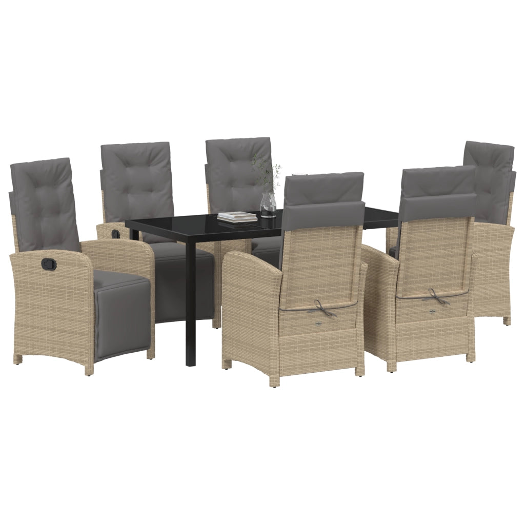Set da pranzo da giardino  7 pezzi con cuscini beige in Polyrattan