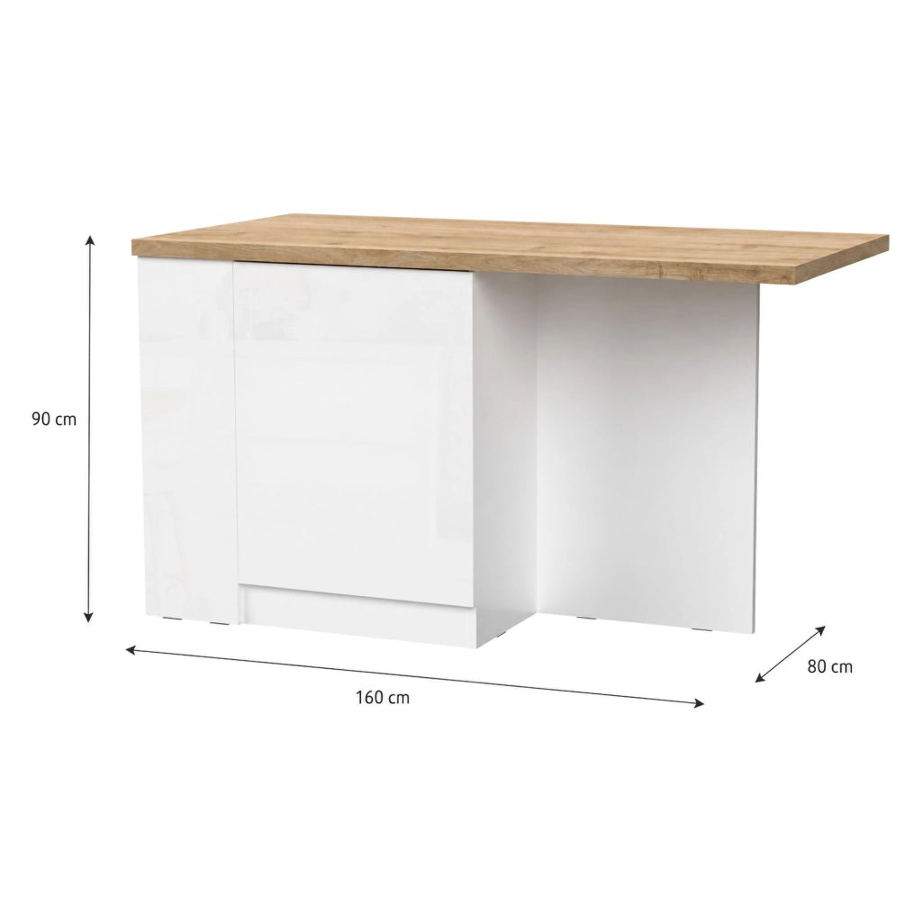 Mobile Dispensa Migabato, Isola da Cucina un Ripiano Made in Italy, 160x80x90h cm Bianco Lucido