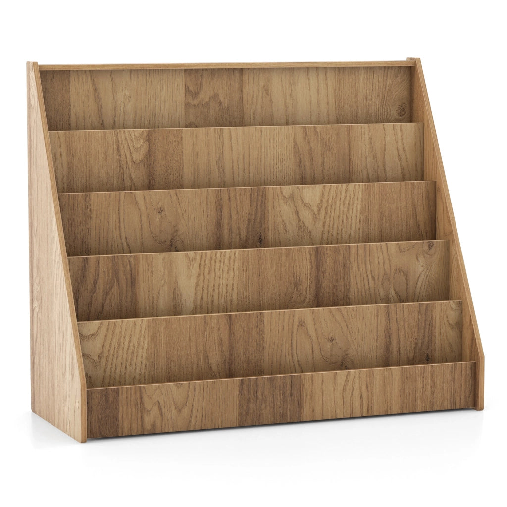 Libreria da terra per bambini a 5 livelli-Piccolo porta riviste con dispositivi anti-ribaltamento per cameretta Naturale