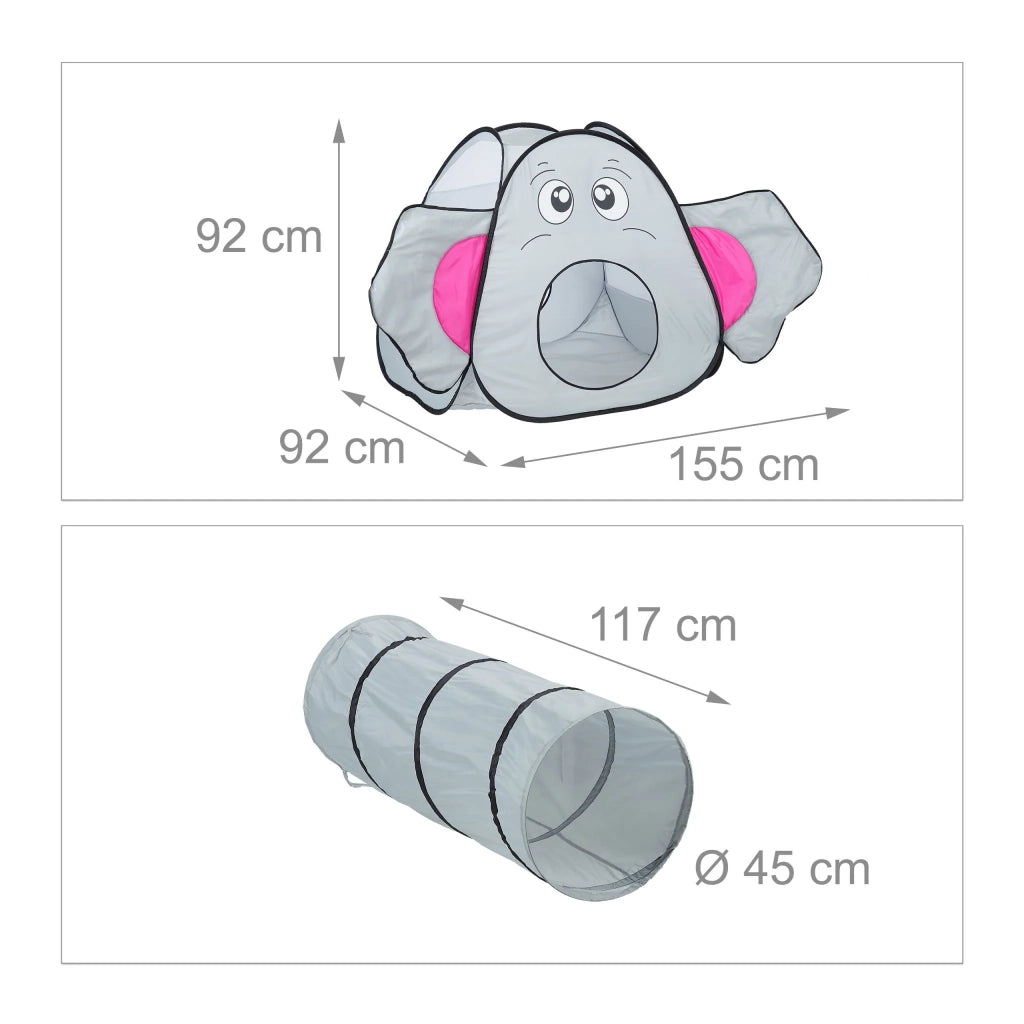 Tenda da gioco a forma di elefante con tunnel per bambini 100 x 90 x 90 cm atmosfera ludica in poliestere grigio 13_0011605