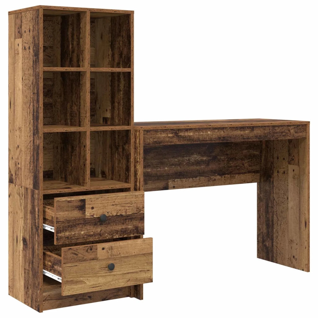 Scrivania con cassetto con lo scaffale 2 pcs Legno vecchio 3337335