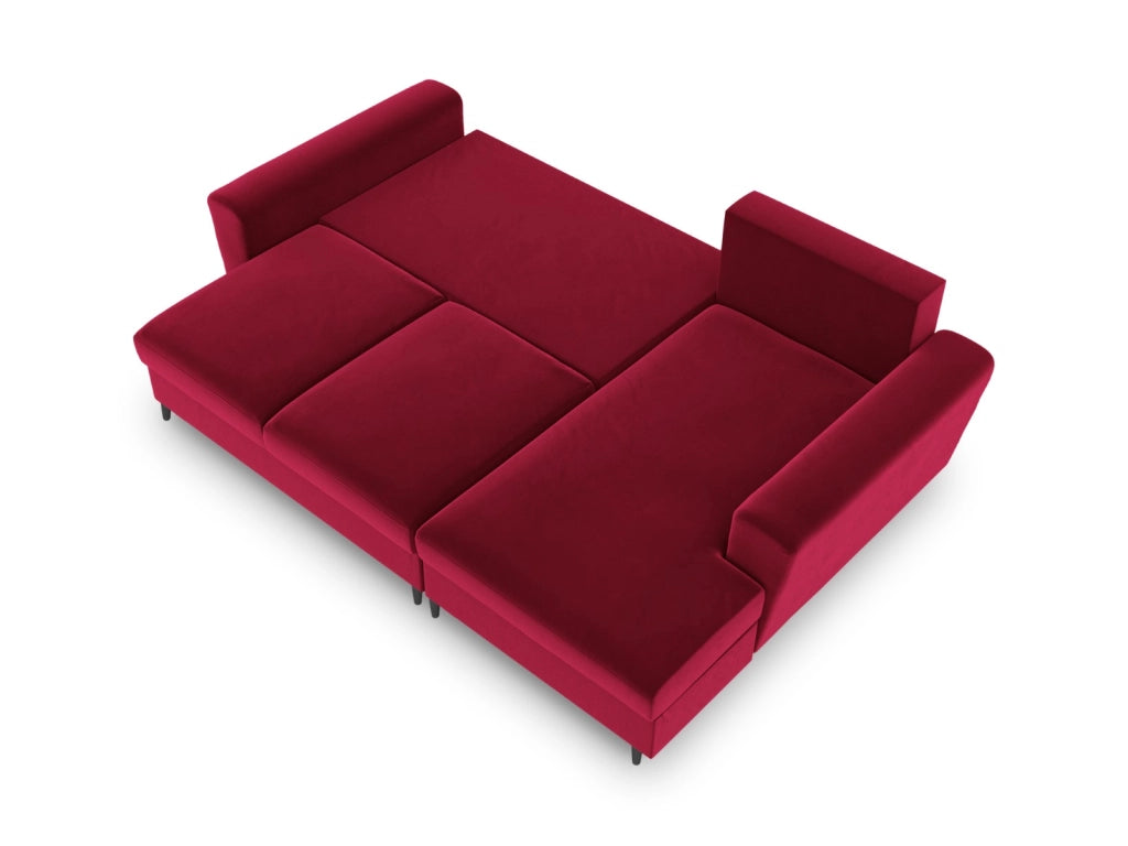 Cosmopolitan Design - Divano convertibile angolare destro con contenitore "Kyoto" 4 posti in velluto rosso 