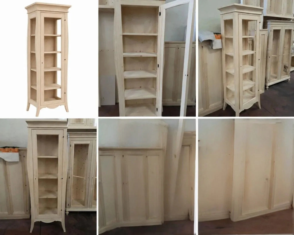 Vetrina classica bombata 1 porta dx in legno grezzo l.71 p.48 h.204 (3095) - Mobili 2G