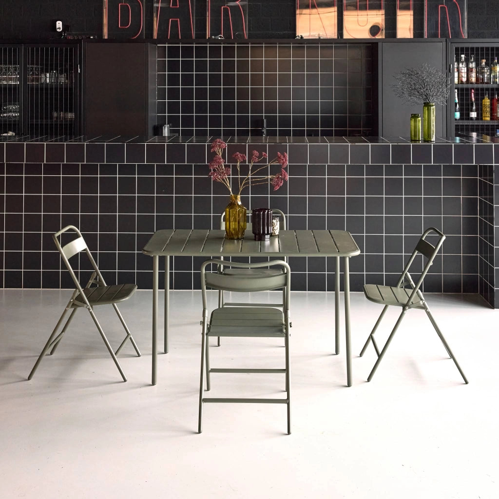 Set tavolo da giardino bistrot in acciaio con 4 sedie pieghevoli,