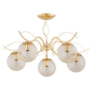 Plafoniera Panda ottone oro con sfere ambra 5xE14 Alfa