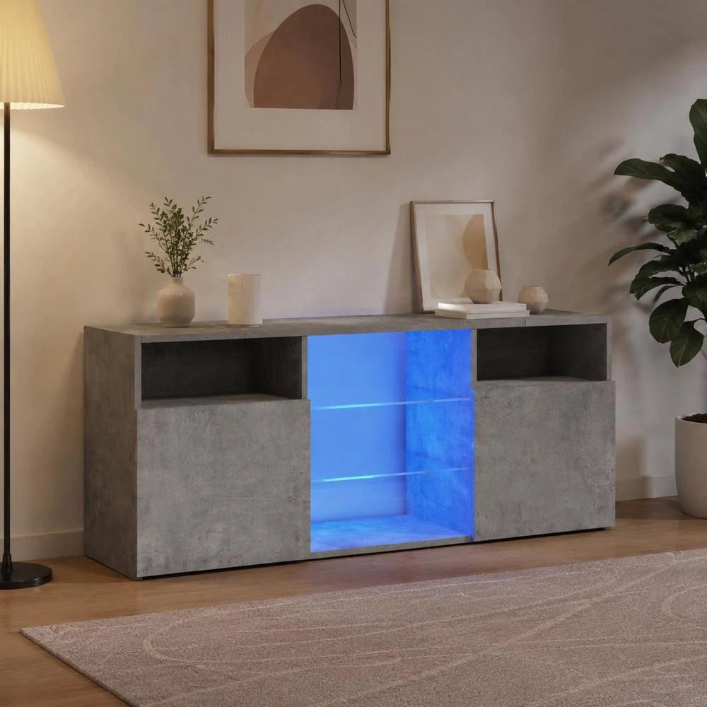 TV Cabinet With LED Lights, Concrete Grey, 120 X 30 X 50 Cm