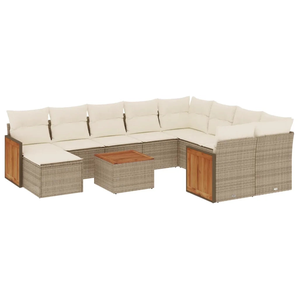 Set Divani da Giardino 11 pz con Cuscini Beige in Polyrattan