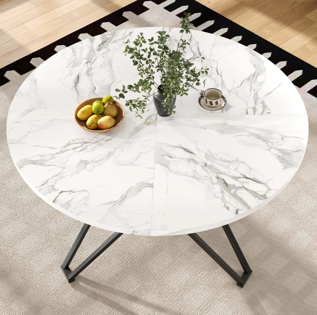 Tavolo da pranzo rotondo 100x100x76 cm con piedi regolabili; MDF effetto marmo nero