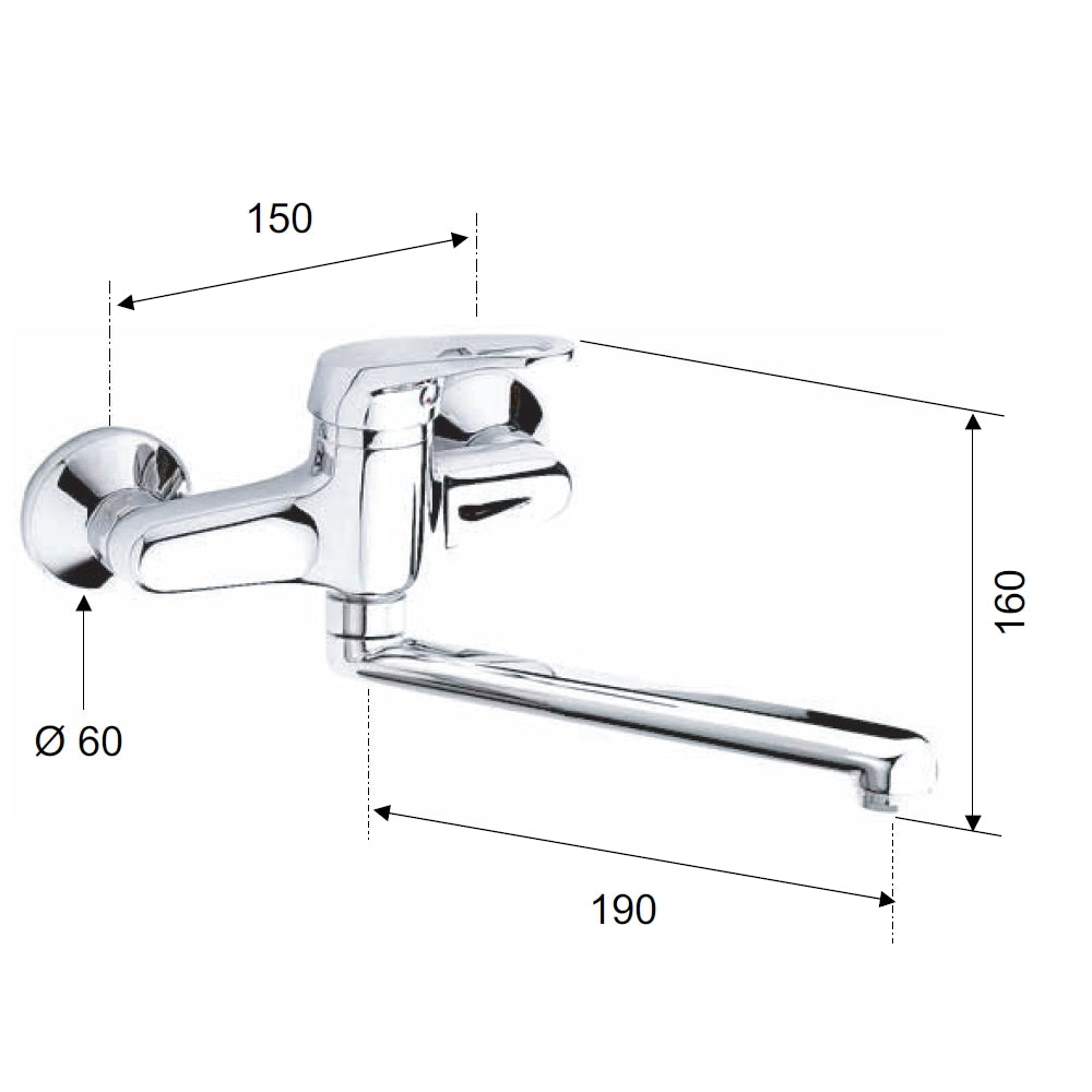 Rubinetto lavello a muro con bocca girevole - serie remix