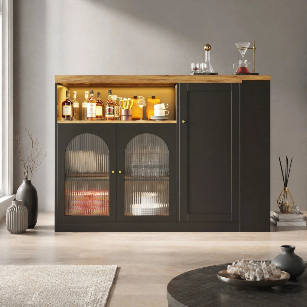 BARTISCH Girevole 360° 108x39,6x97 cm MDF Nero Effetto Legno con LED