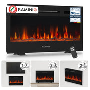 KAMINIO Camino elettrico MARLON - Camino elettrico 3 in 1 con riscaldatore, effetto fiamma 3D, 12 colori di fiamma, telecomando - 30 pollici