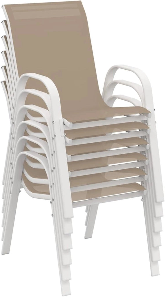 Set di mobili da Giardino Madrid Tavolo 150 CM e 6 sedie impilabili Bianco e Beige