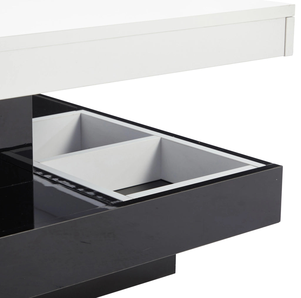 Tavolino da salotto 70x70x36 cm; girevole 360掳 a doppio livello con vano; truciolato bianco e nero