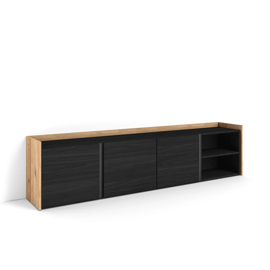 Mobile TV Soggiorno, 207x50x35 cm, Per TV fino a 80", Mobile Soggiorno, Nero e rovere