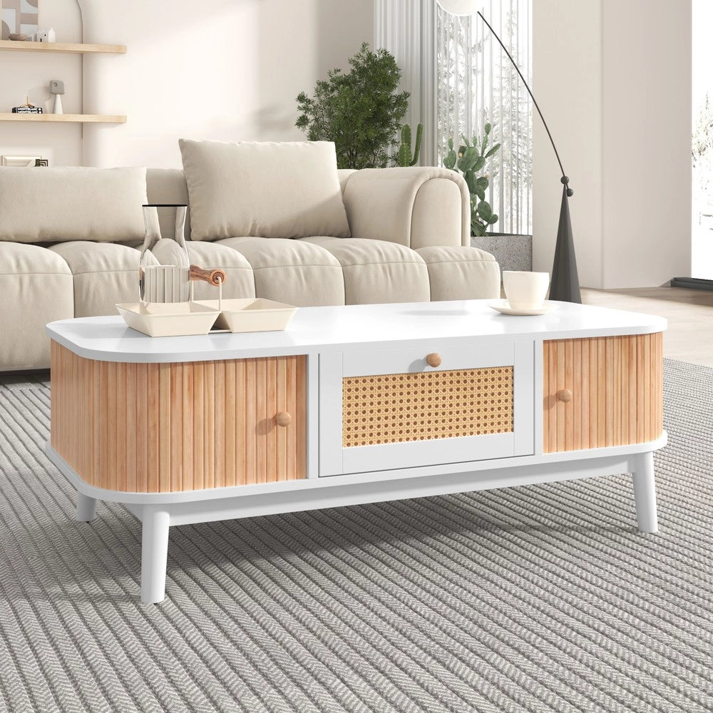 Tavolino da Caff¨¨ in Legno Massello con Cassetti e Ripiano ¨C MINIMAL ¨C Naturale