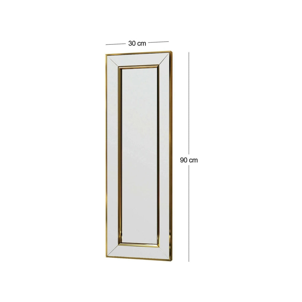 Specchio Auron, Specchiera, Articolo d'arredo a muro, Decorazione con specchio, 30x3h90 cm, Oro