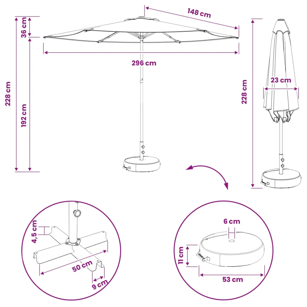 Ombrellone da giardino-Parasole da Giardino con Base 300 x 300 cm Poliestere 923709