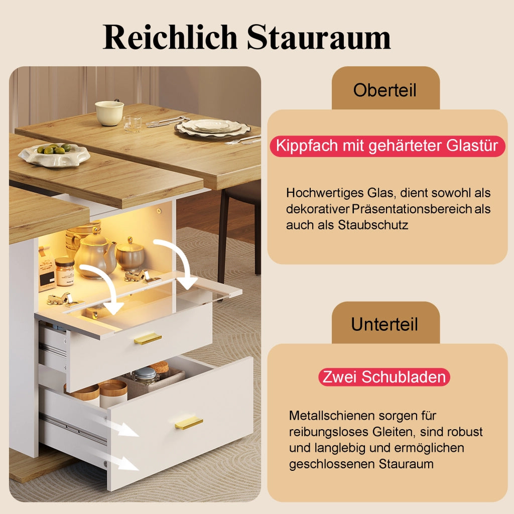 TAVOLO Allungabile 110-140x80x75 cm MDF Bianco con LED e controllo App