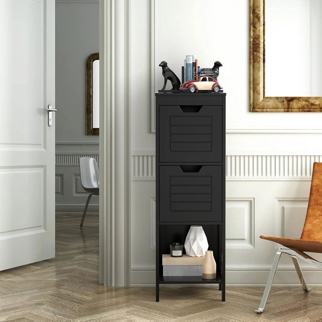 Armadietto da Bagno, Mobile di Legno Multifunzionale, con 2 Cassetti Rimovibili, Scaffale per Casa Ufficio Hotel, 30 x 30 x 89 cm (Nero)