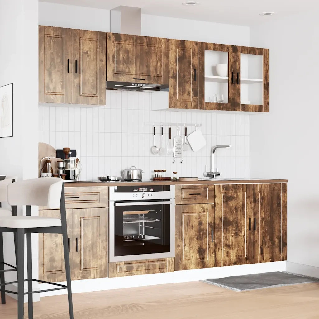 Set Mobili da Cucina 8 pz Kalmar Rovere Fumo Legno Multistrato