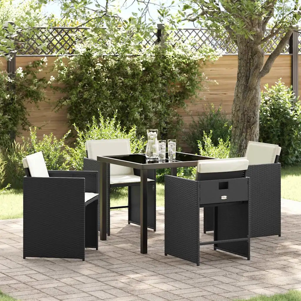 Set da Pranzo per Giardino 5 pcs Nero polyrattan