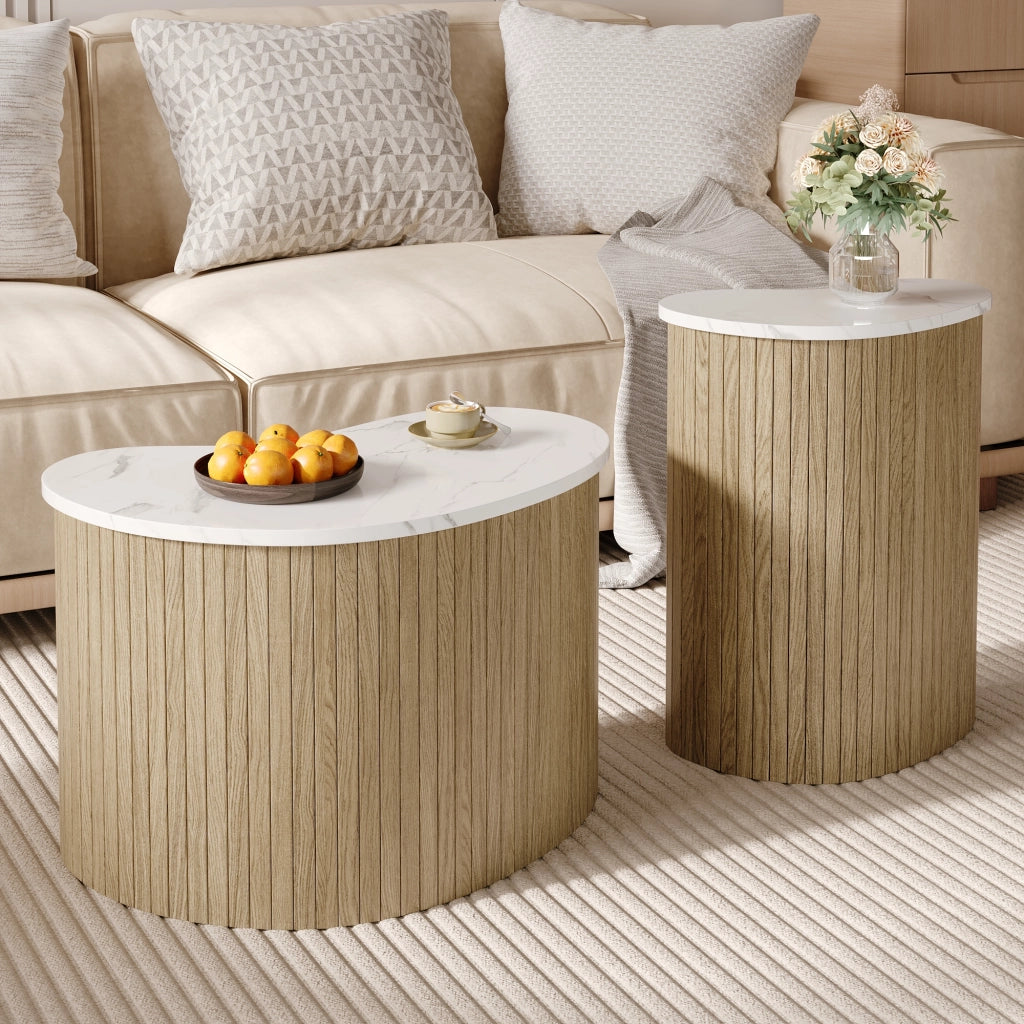 Tavolino moderno minimalista - Zephmum- Effetto marmo e legno stile scandinavo multifunzionale