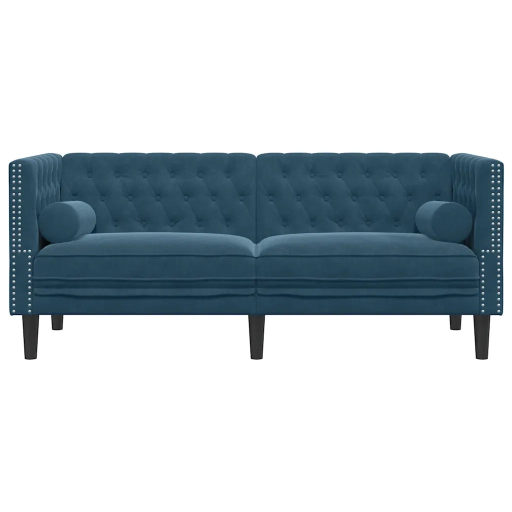 Divano Chesterfield con Rinforzi 2 Posti Blu in Velluto