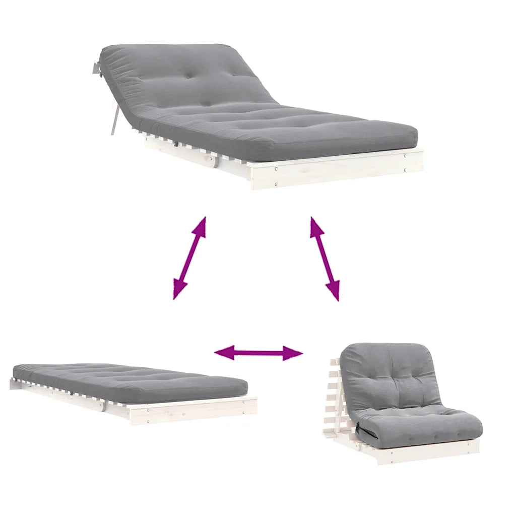 Divano Letto Futon con Materasso-Sofa Letto-Daybed Bianco 90x206x11cm Legno Pino