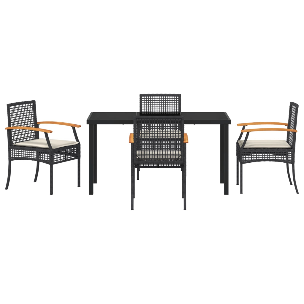Set da Pranzo da Giardino 5 Pezzi con Cuscini Rattan Nero